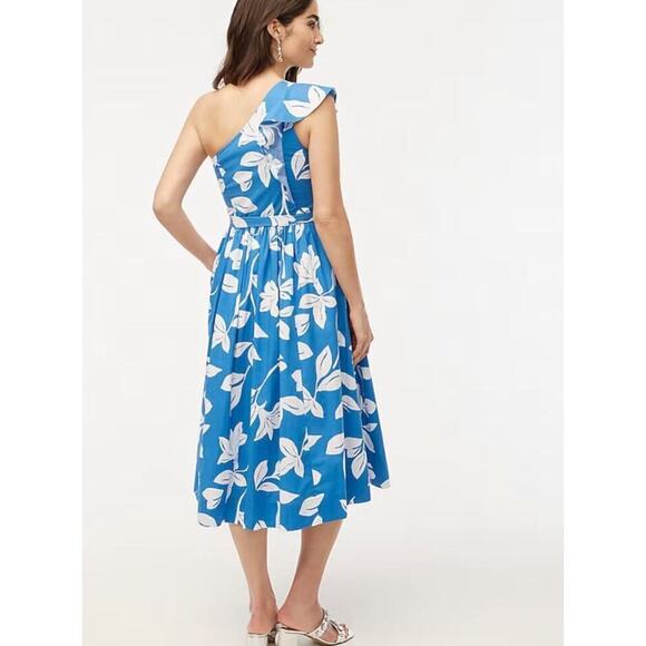 NWT J.Crew One-shoulder Midi Dress Tropical Floral Print Blue Size 6 - Picture 2 of 8